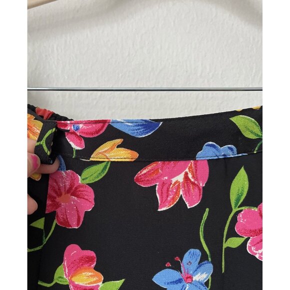 Vtg FT Studio black colorful floral midi a line skirt 90s y2k office 26" waist - Picture 3 of 6